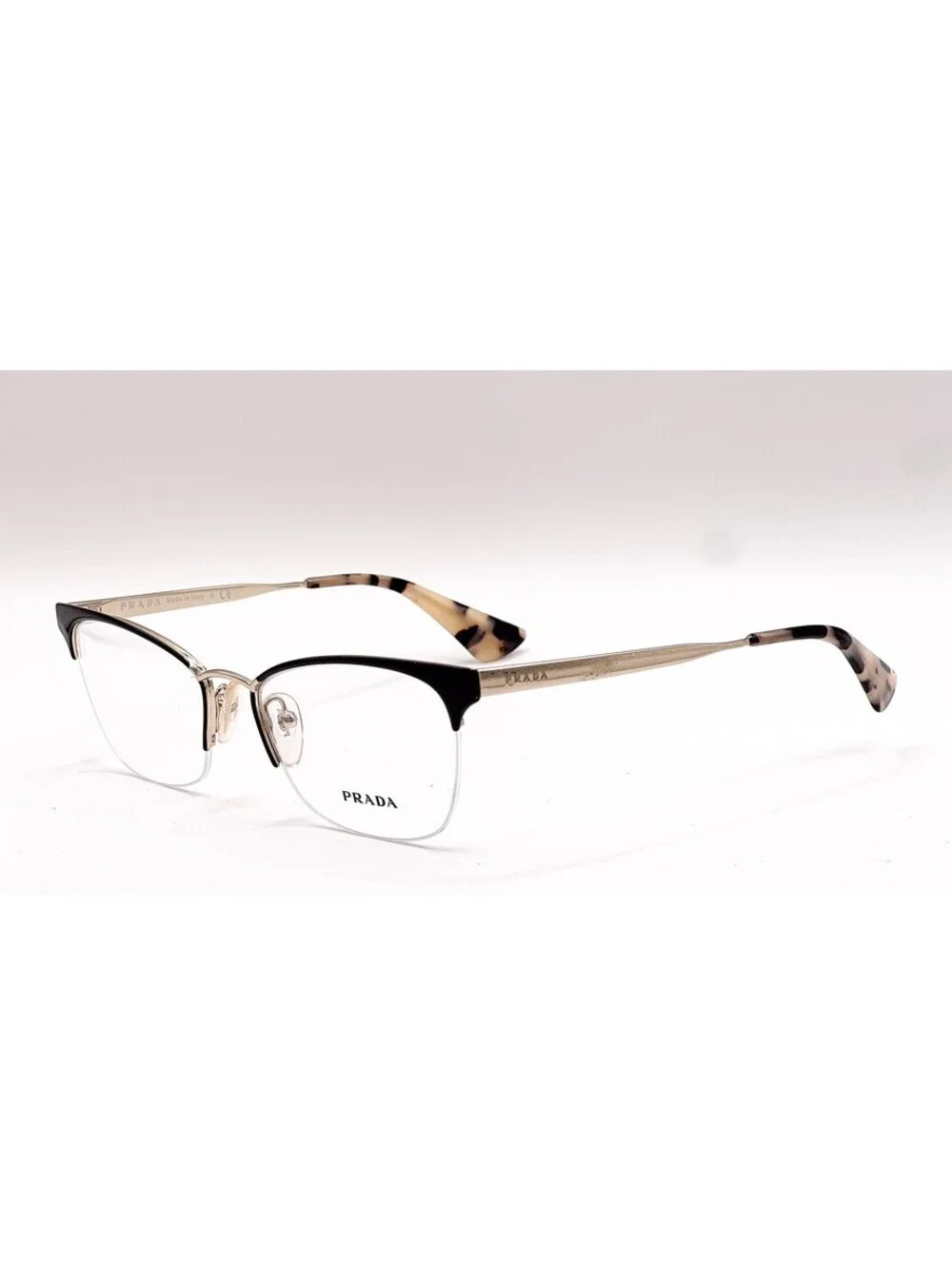 Prada Vpr 65Q QE3-1O1 Black Gold Cat Eye Authentic Eyeglass Frames 51-17-140